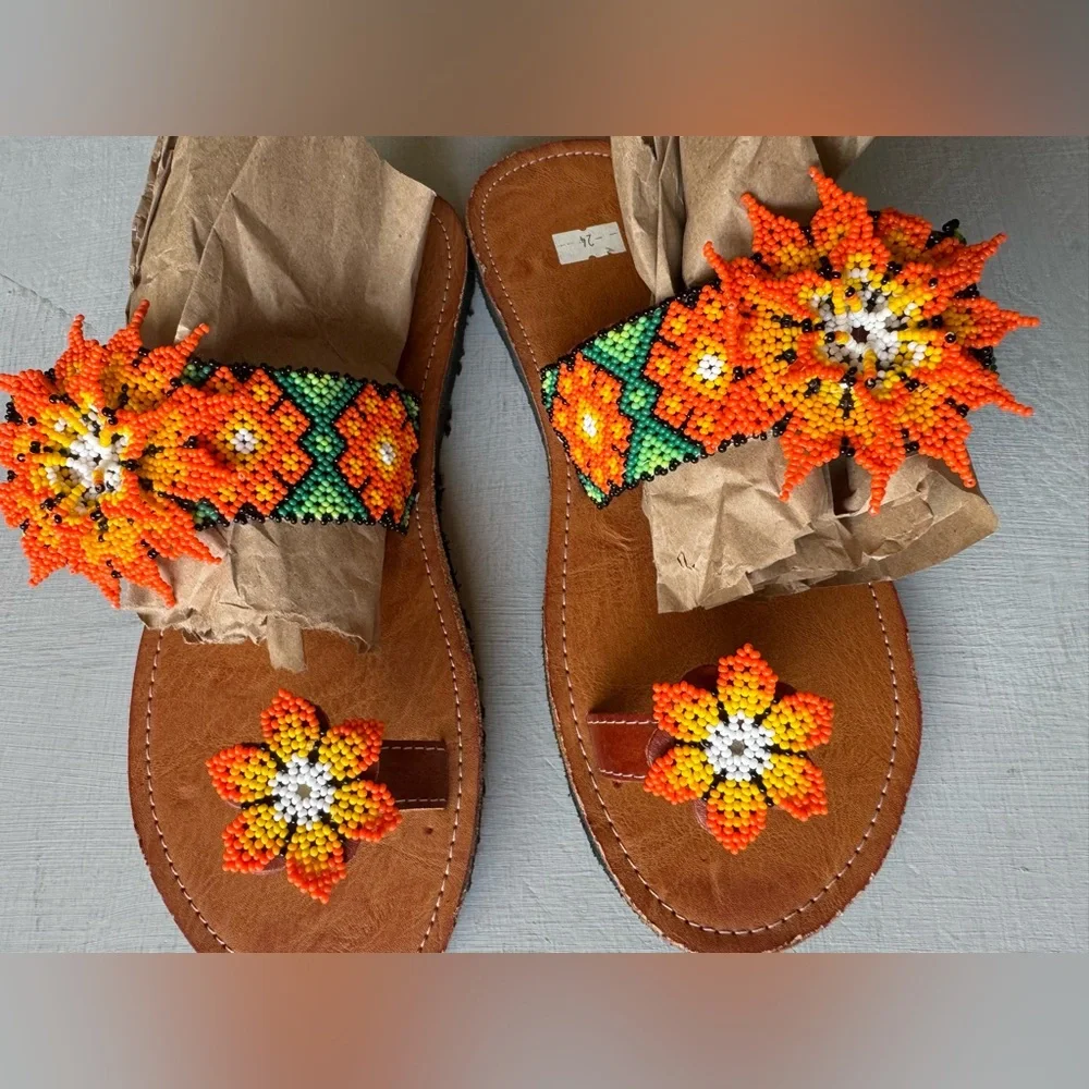 NEW Handmade Beaded leather Huichol sandals